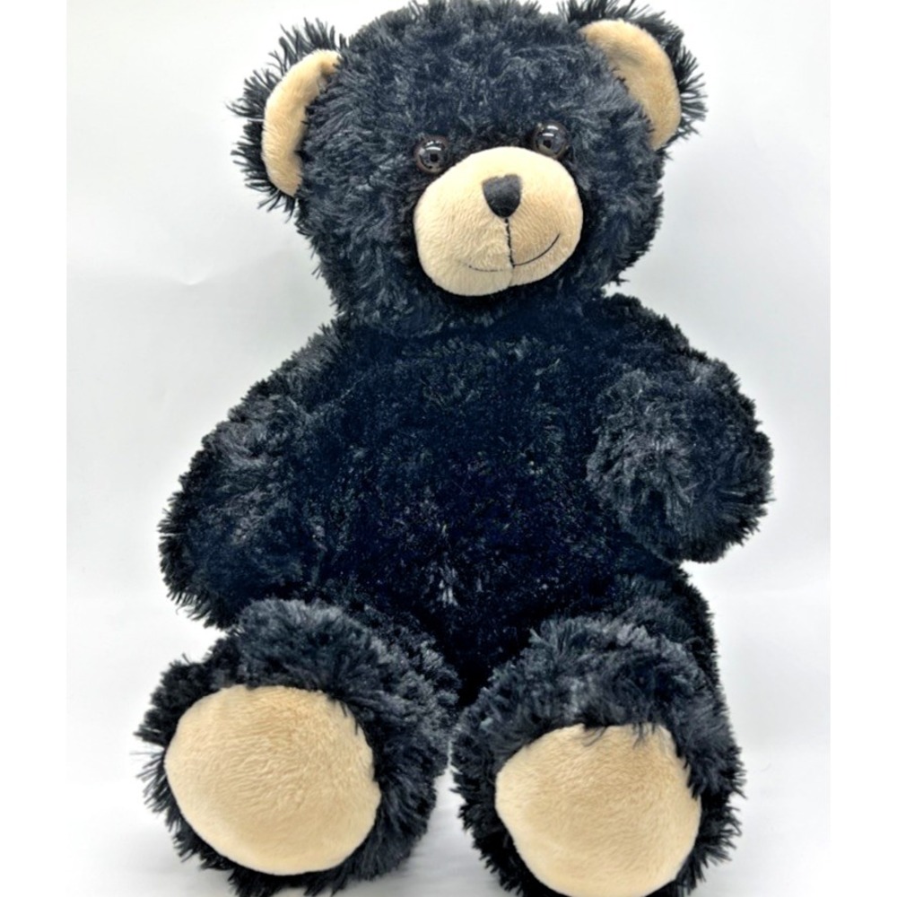 Plush Build A Bear Teddy Bear Black Fur - Smile Tan Ears Feet And Snout 17"